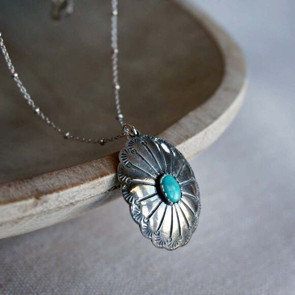 Concho Turquoise Elegance:‎ Adjustable Sterling Silver Beaded Necklace 16-18", G - Picture 4 of 12